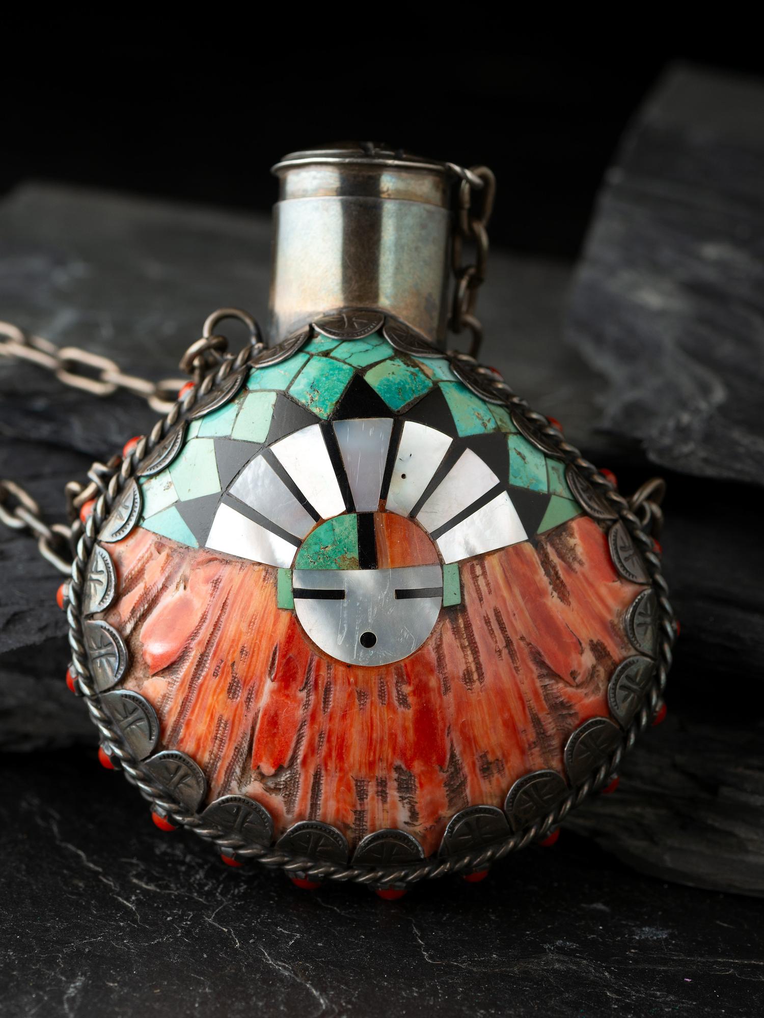 Award Winning Kewa or Zuni Mosaic Inlay Spiny Oster Shell Canteen