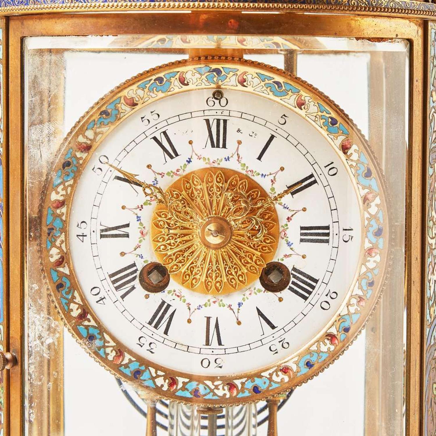 A French cloisonné enamel and gilt bronze mantel clock Samuel Marti et Cie (1870-1890), Paris, France, retailed by Tiffany & Co., New York, NY, circa 1900