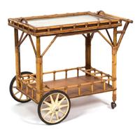 A Bamboo and Glass Bar Cart Height 28 x width 33 x depth 19 inches. — 20TH CENTURY