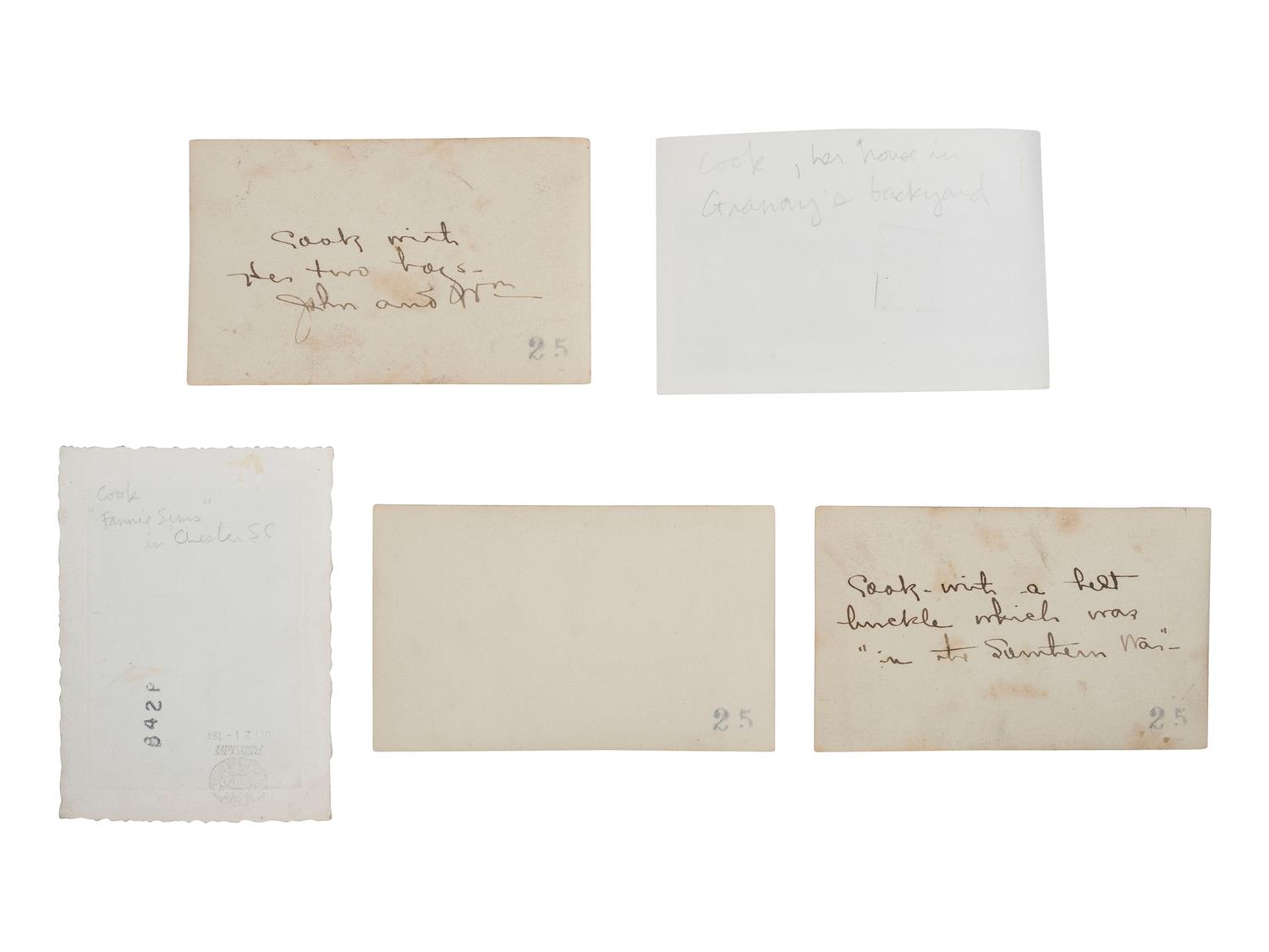 [SLAVERY] -- [RECONSTRUCTION]. Small archive of photographs and documents associated with Fannie "Cook" Sims (ca 1850-1943), a freed woman who worked as a domestic laborer in Chester County, South Carolina.
