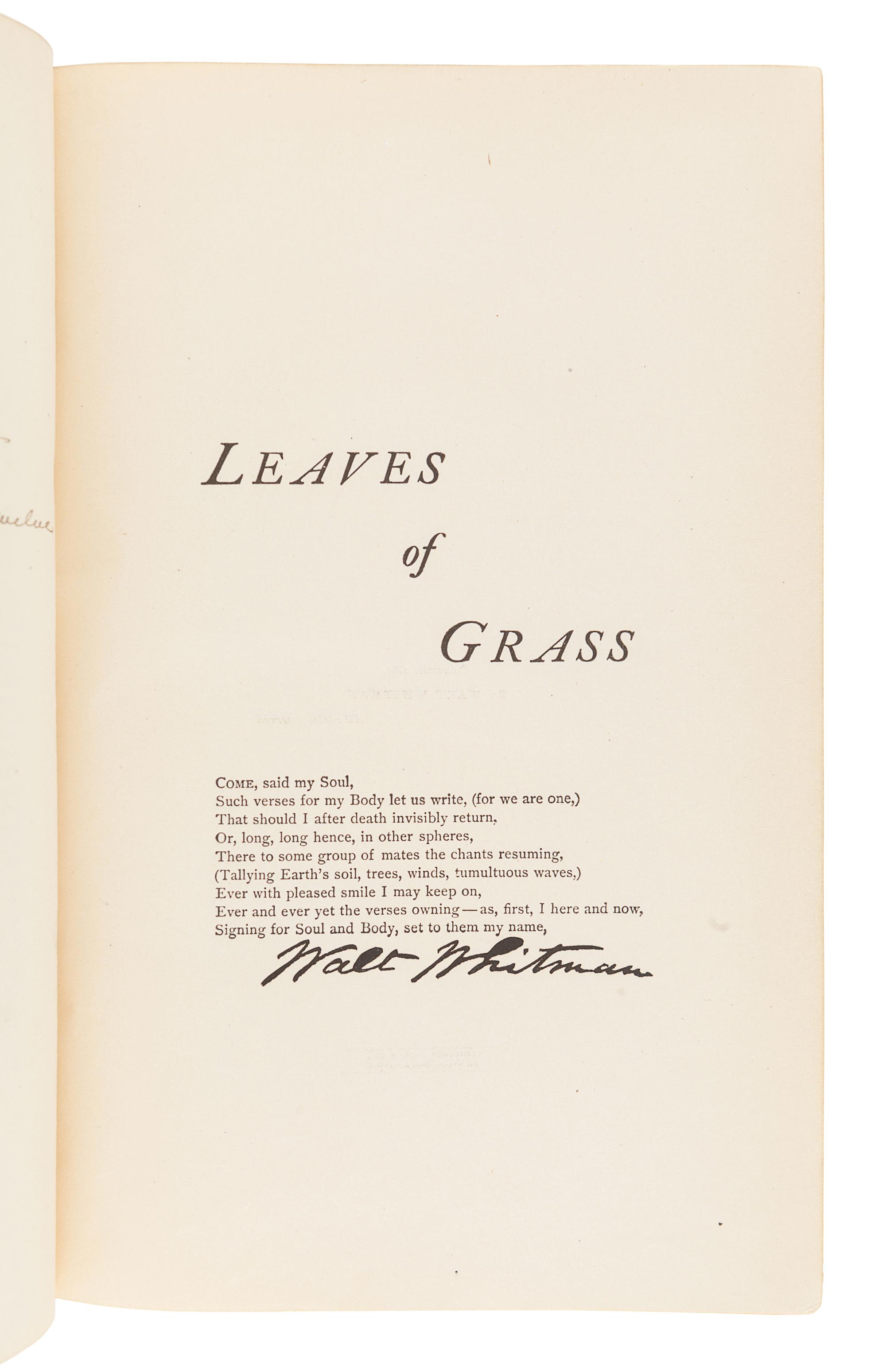 WHITMAN, Walt (1819-1892). Complete Poems & Prose of Walt Whitman, 1855...1888. Authenticated and Personal Book (handled by W.W.)... Portraits from Life...Autograph . [Philadelphia, 1888-89].
