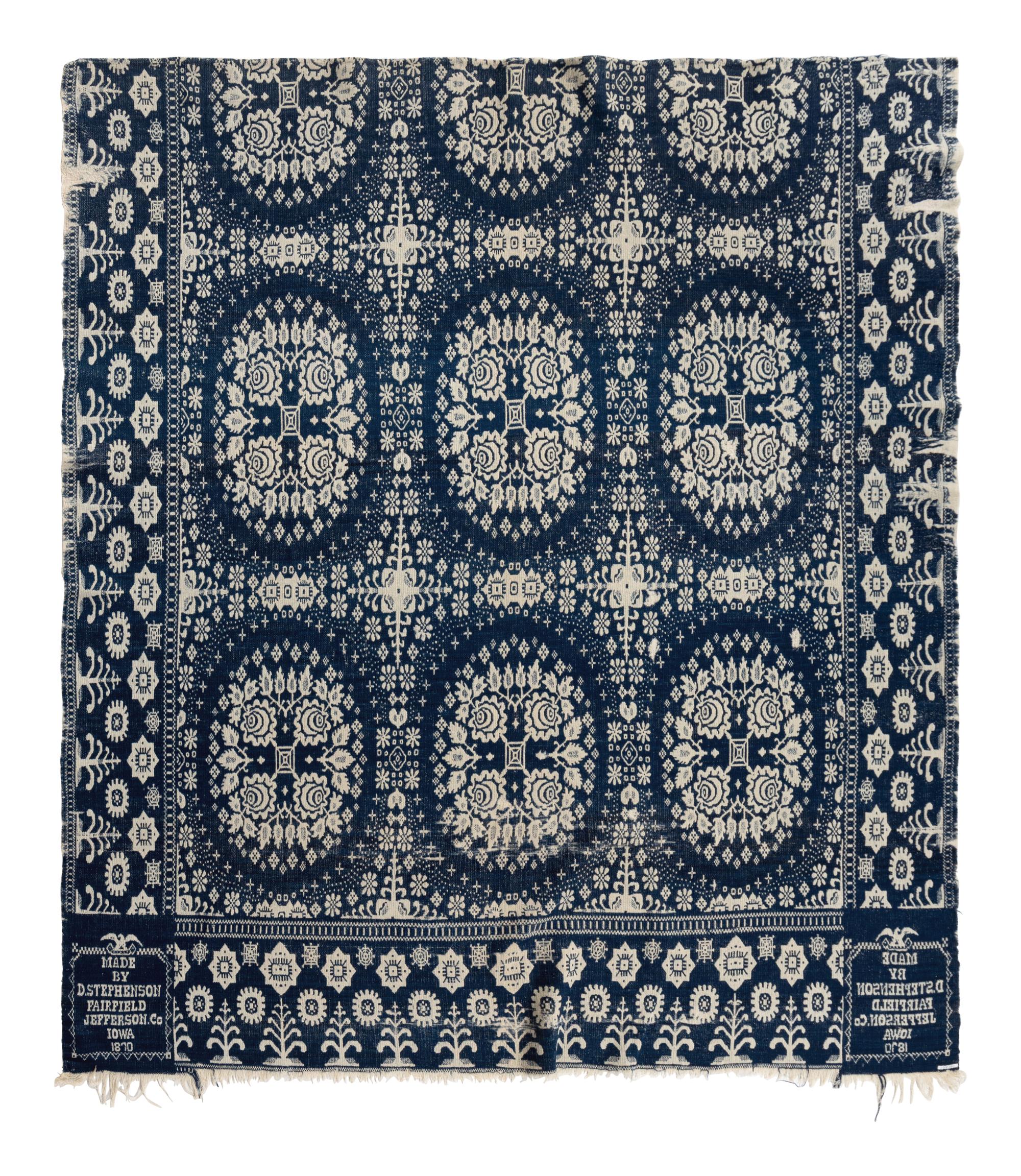 Two Jacquard Woven Cotton and Wool Coverlets