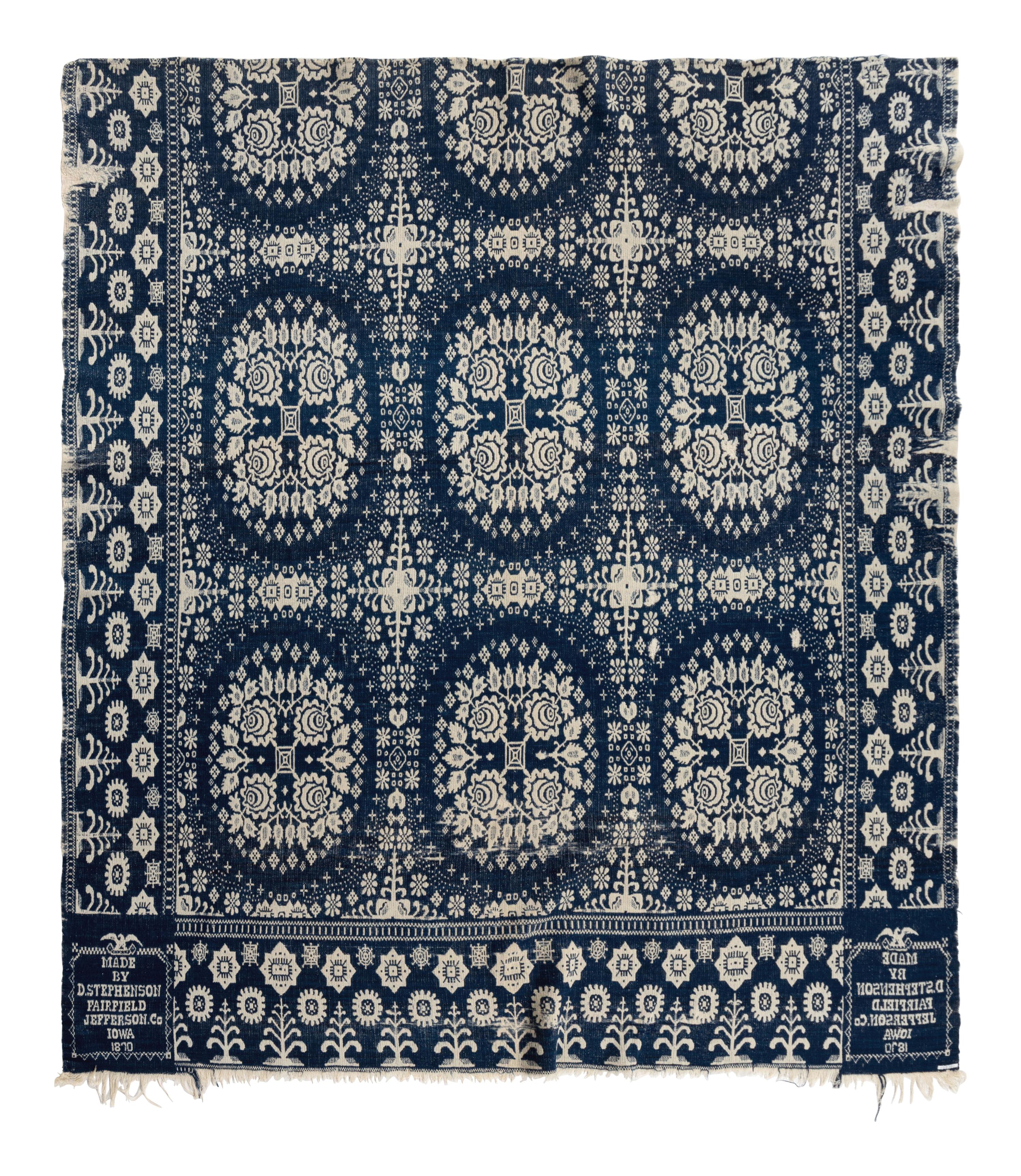 Two Jacquard Woven Cotton and Wool Coverlets