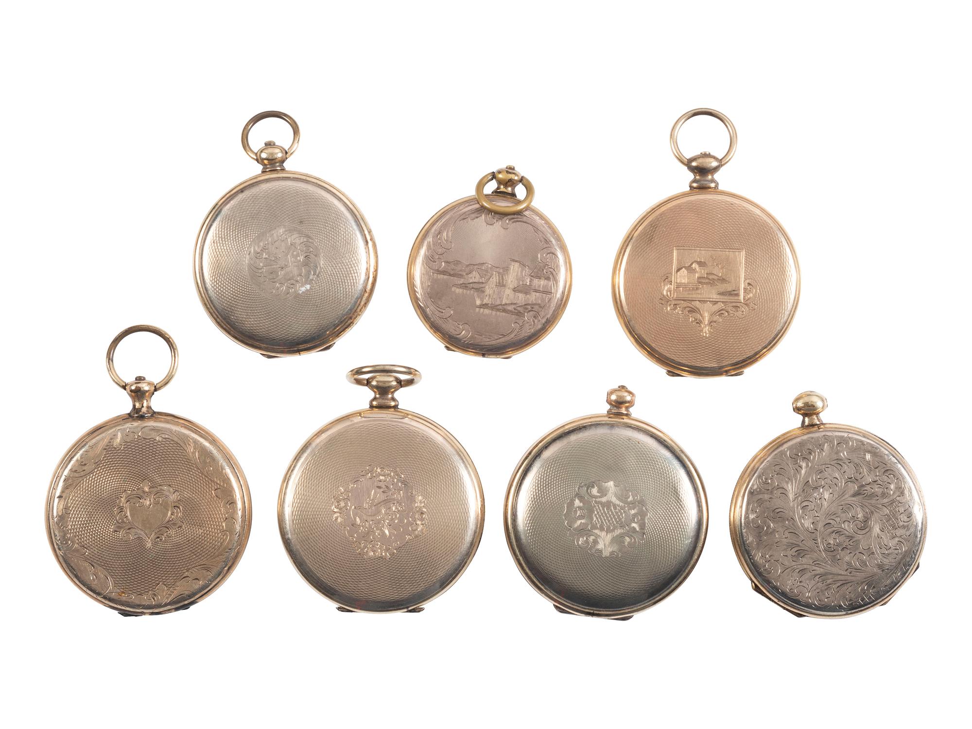 [EARLY PHOTOGRAPHY]. A group of 7 lockets containing 14 daguerreotypes including couples.