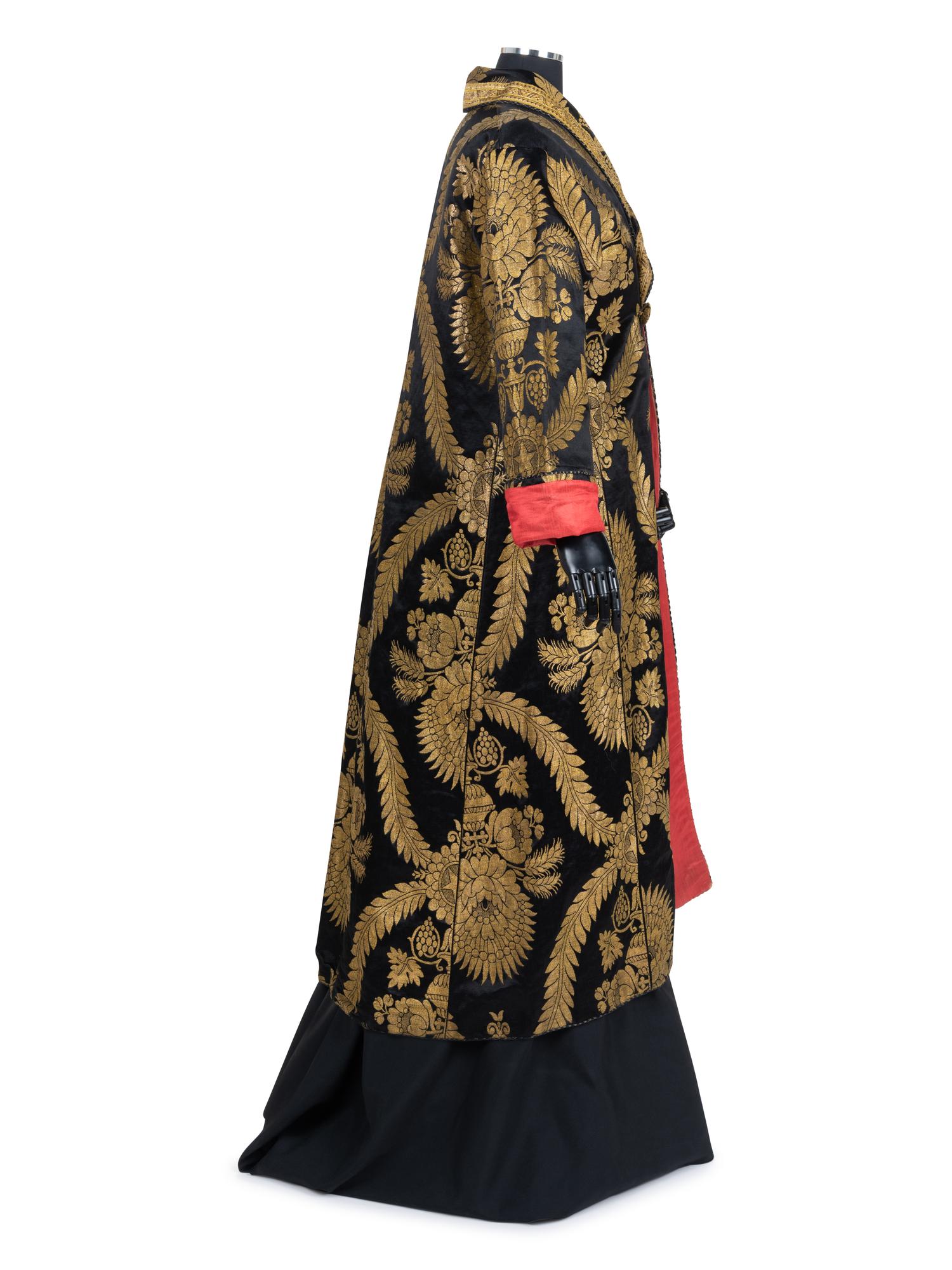 Unlabeled Satin and Gold Thread Wrap Coat