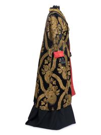 Unlabeled Satin and Gold Thread Wrap Coat