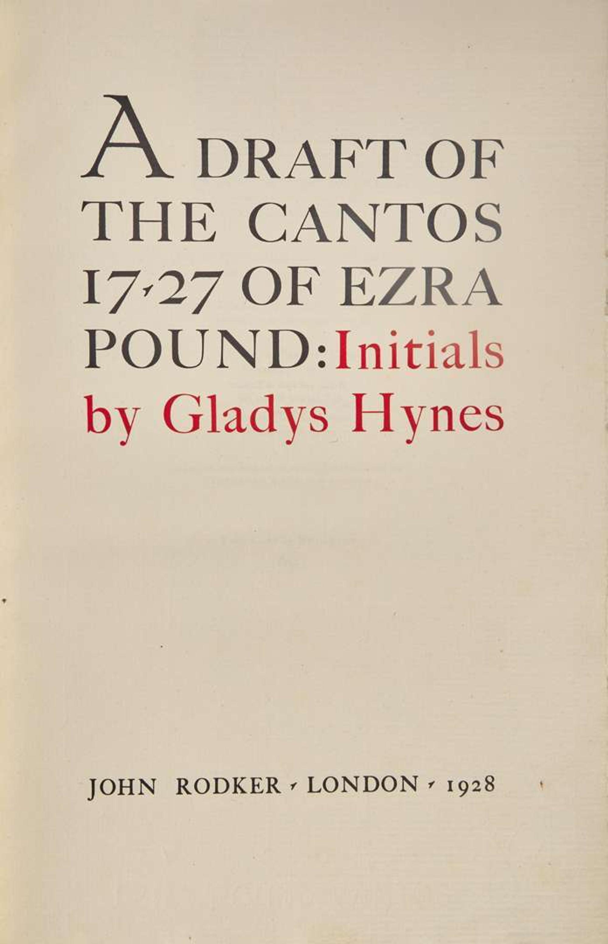 [Literature] Pound, Ezra: A Draft of the Cantos 17-27 of Ezra Pound