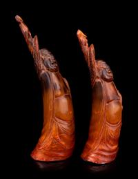 A Pair of Chinese Carved Buffalo Horn Figures