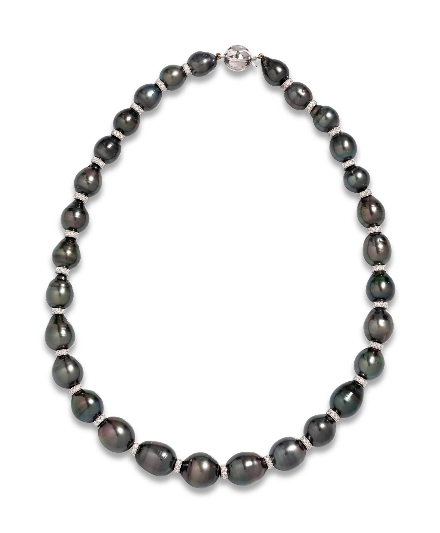 CULTURED PEARL AND DIAMOND NECKLACE