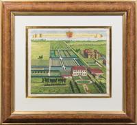 A Set of Four Hand-Colored Engravings Each: 27 1/2 x 29 3/4 inches overall.