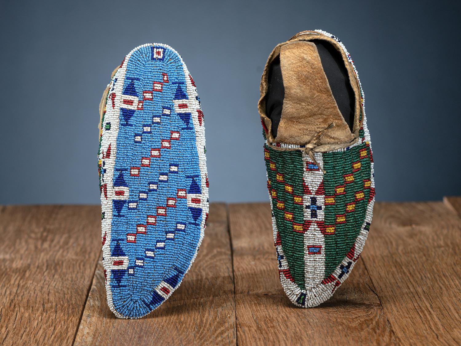 Sioux Fully Beaded Buffalo Hide Moccasins