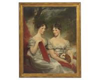 John Jackson, R.A. (English, 1778-1831, Portrait of Isabella and Elizabeth Wrightson and their Pet Spaniel , dated "1818"
