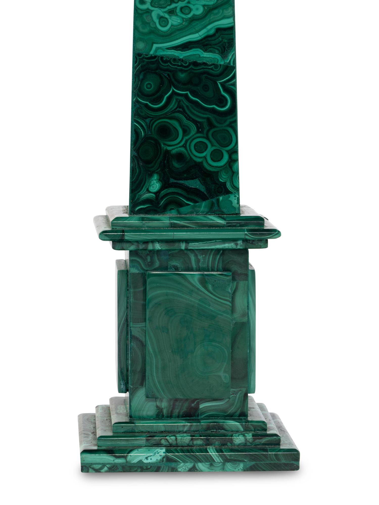 A Pair of Malachite Veneered Obelisks