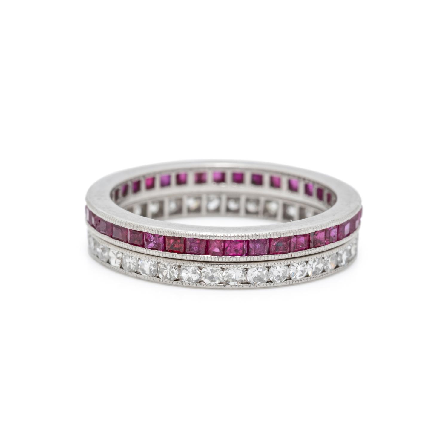 TWO PLATINUM, RUBY AND DIAMOND ETERNITY BANDS