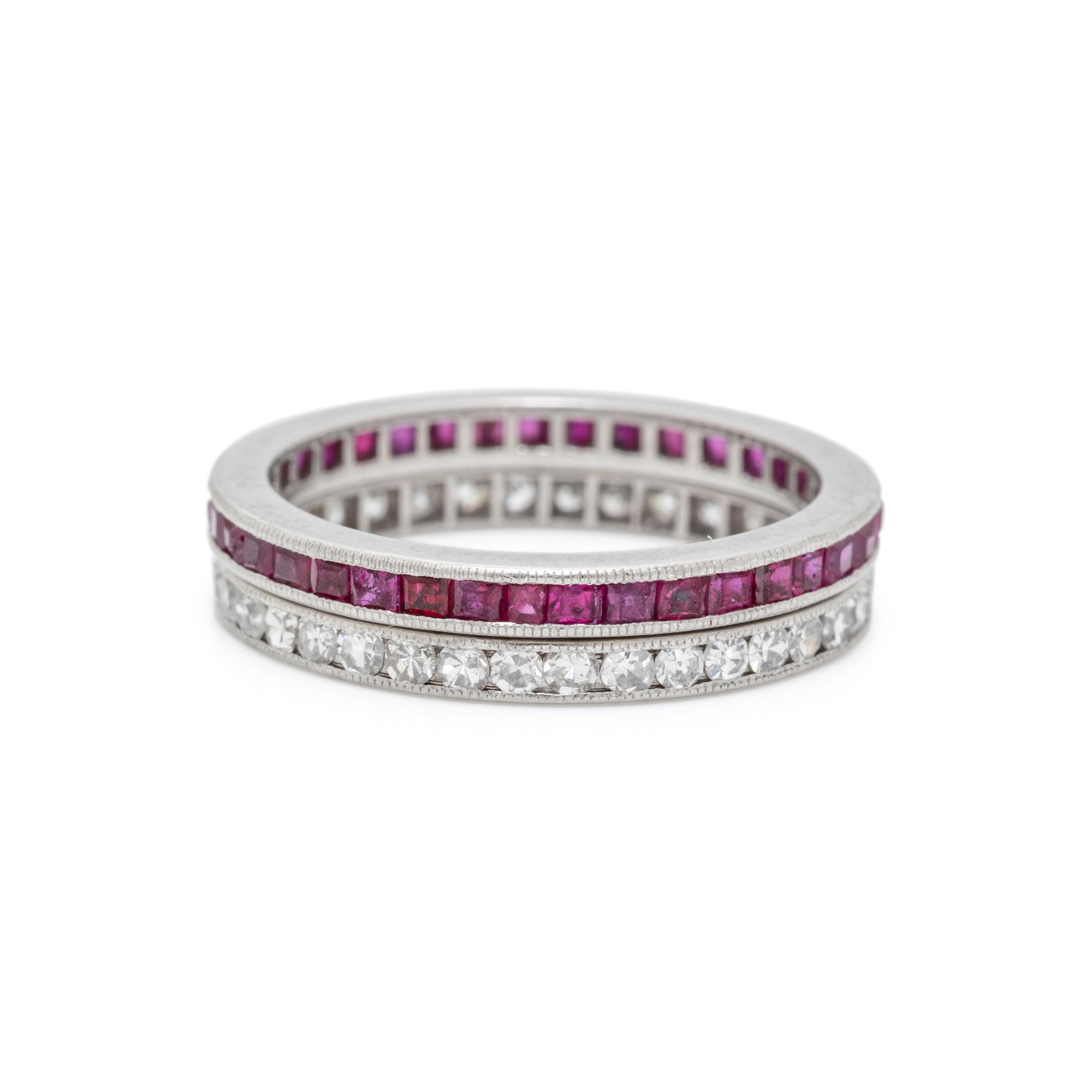TWO PLATINUM, RUBY AND DIAMOND ETERNITY BANDS