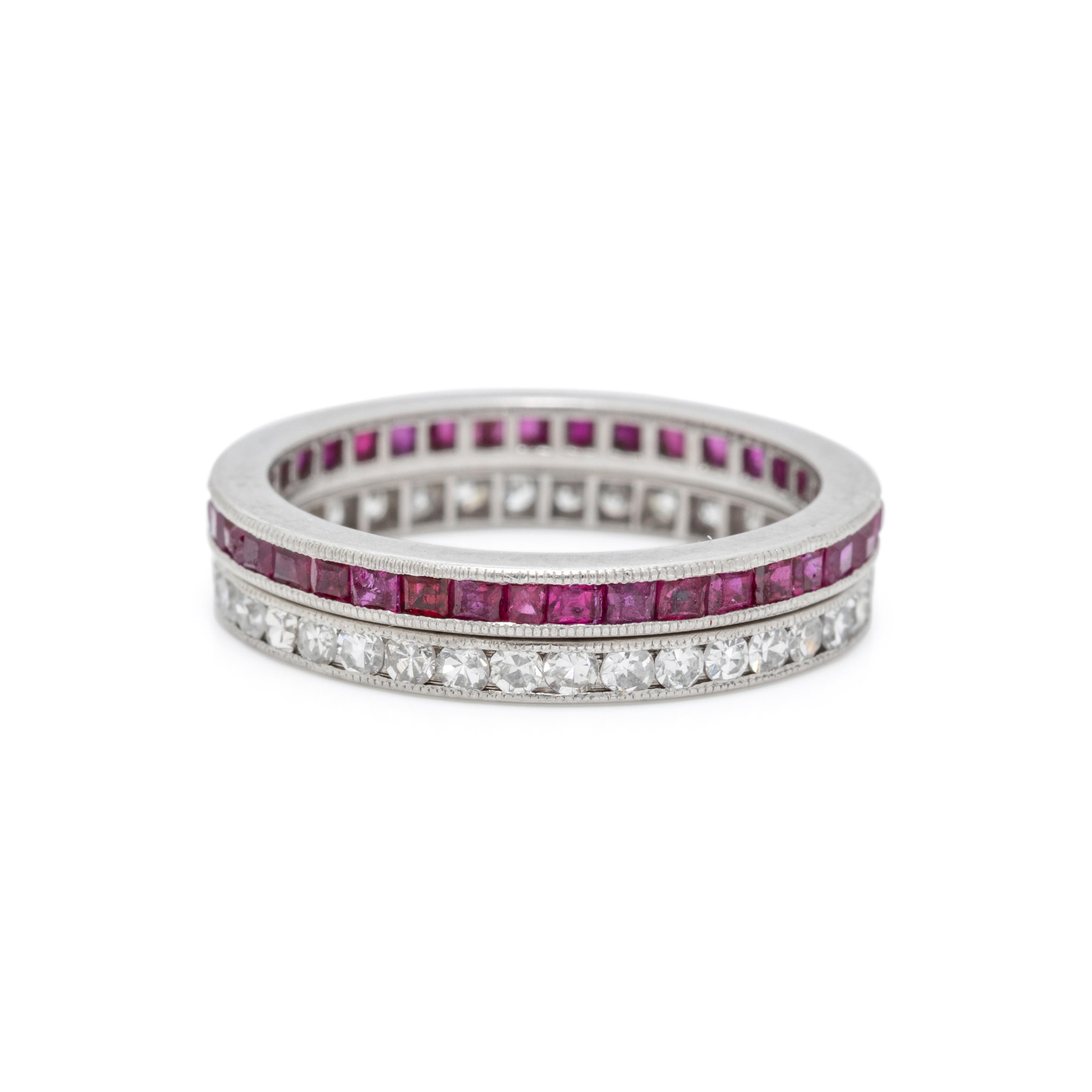 TWO PLATINUM, RUBY AND DIAMOND ETERNITY BANDS