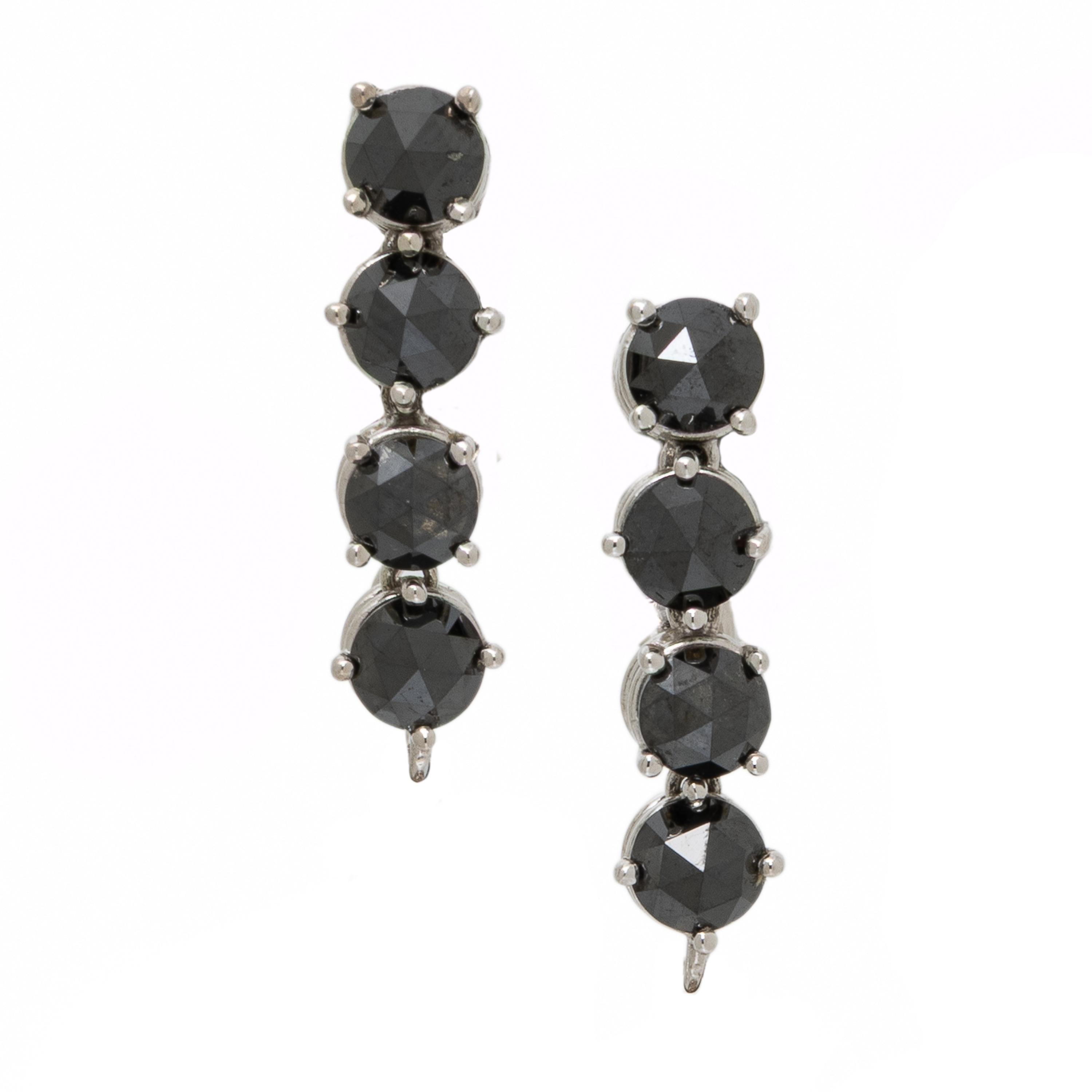 Rock Crystal Quartz, Black Diamond, and Diamond Earrings