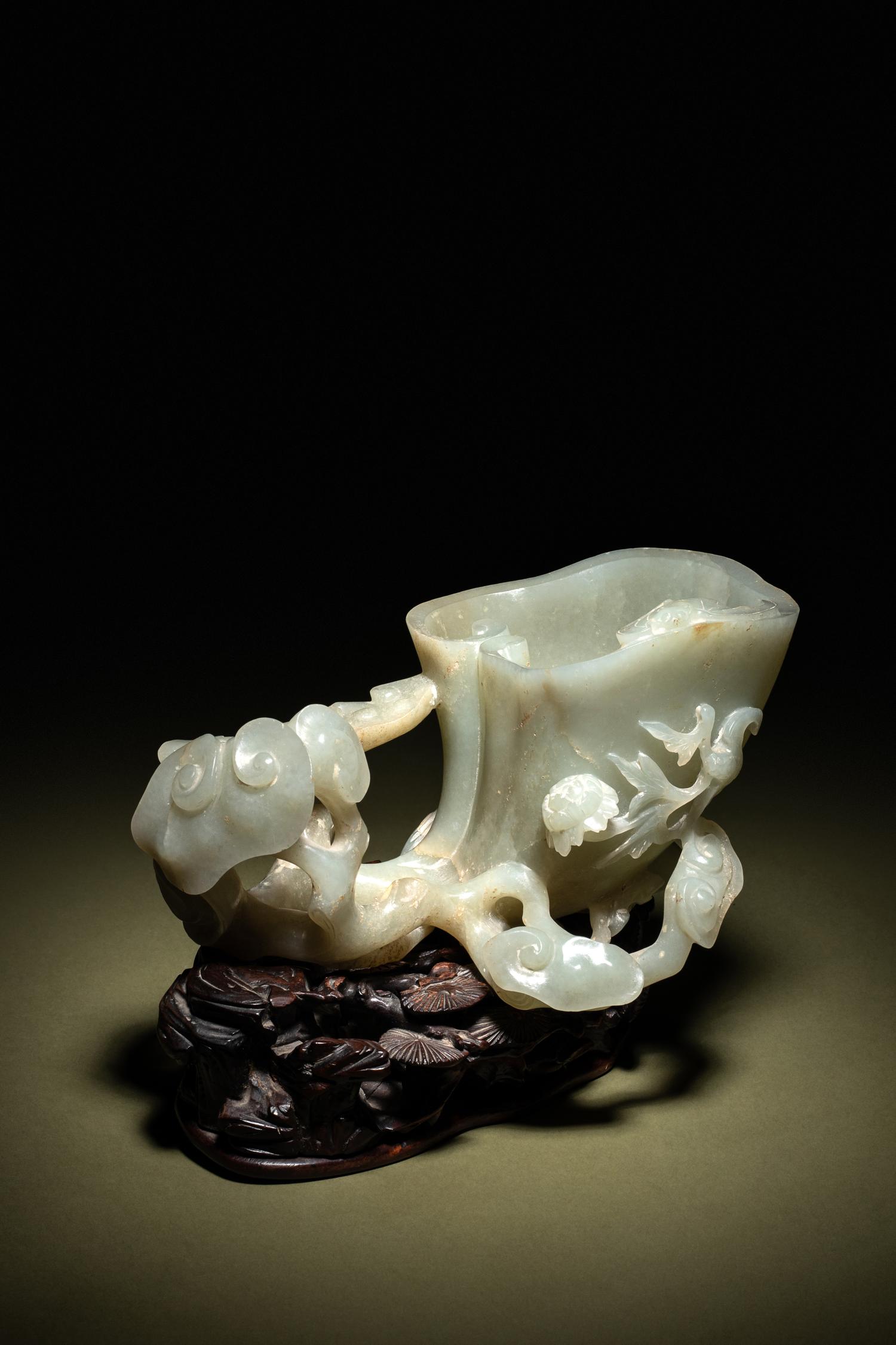 A Celadon Jade ‘ Lingzhi’ Libation Washer
