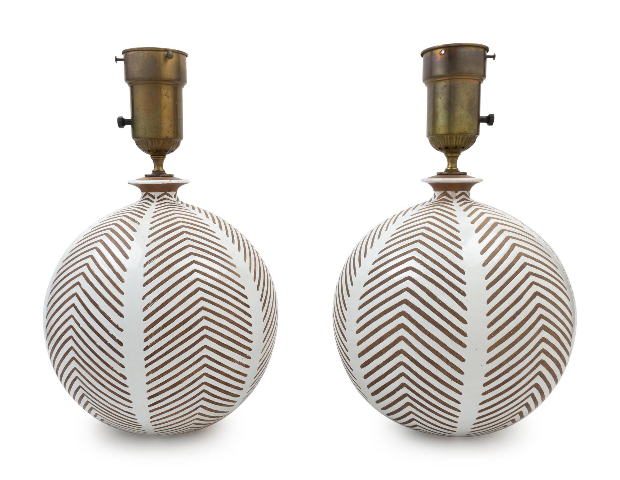 A Pair of Painted Ceramic Table Lamps