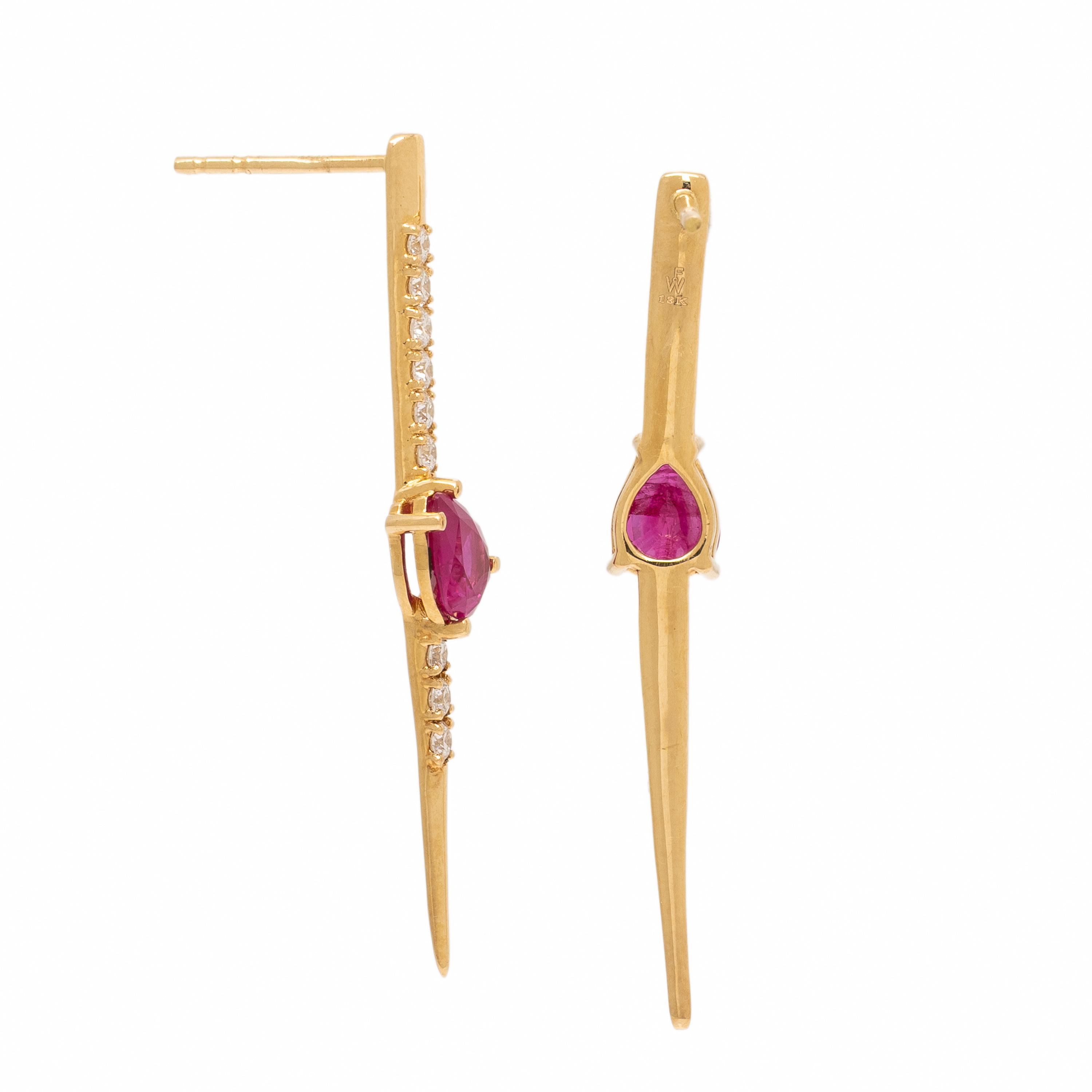 Fiore Wylde, 'Ray of Light', Yellow Gold, Ruby, and Diamond Earrings