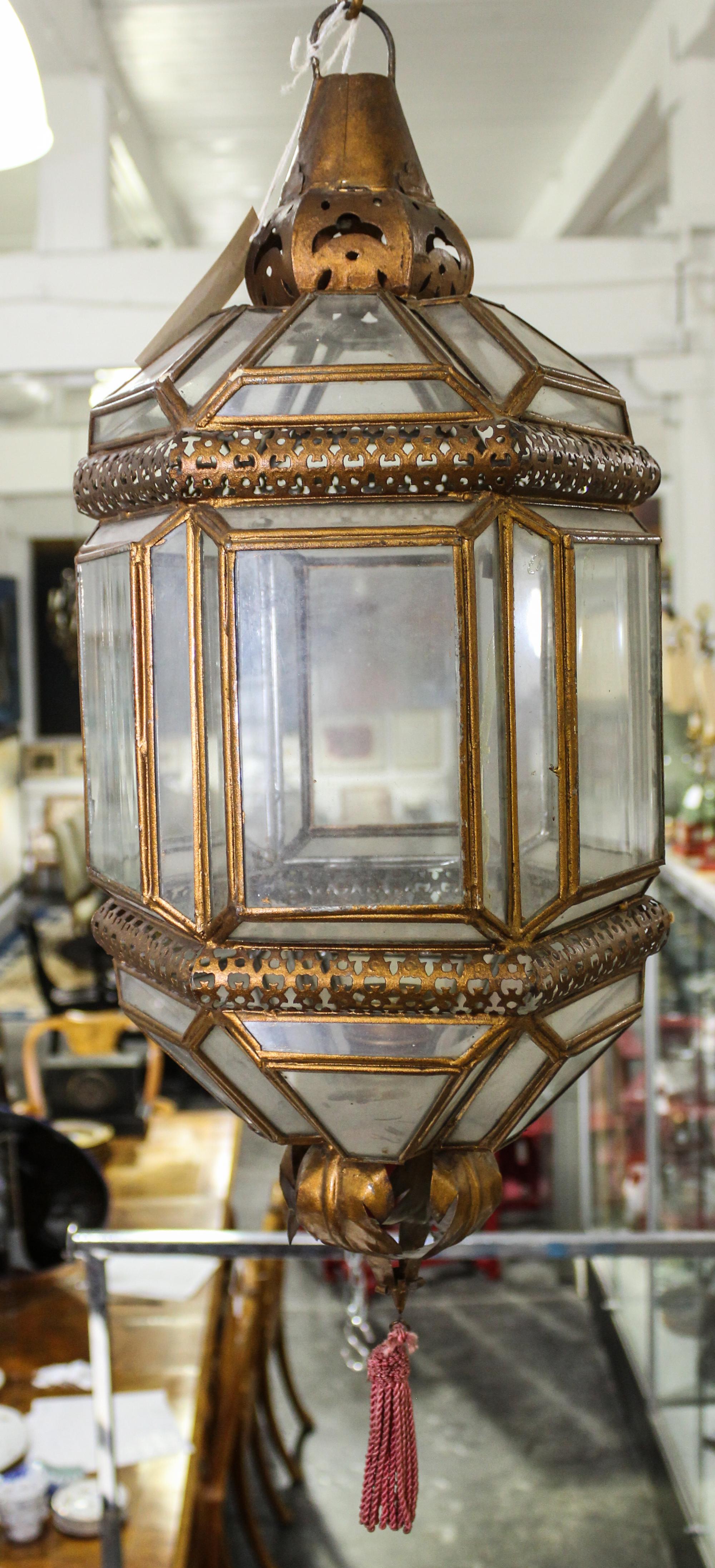 A Spanish Baroque Style Gilt Tole Hexagonal Hall Lantern — EARLY 20TH CENTURY