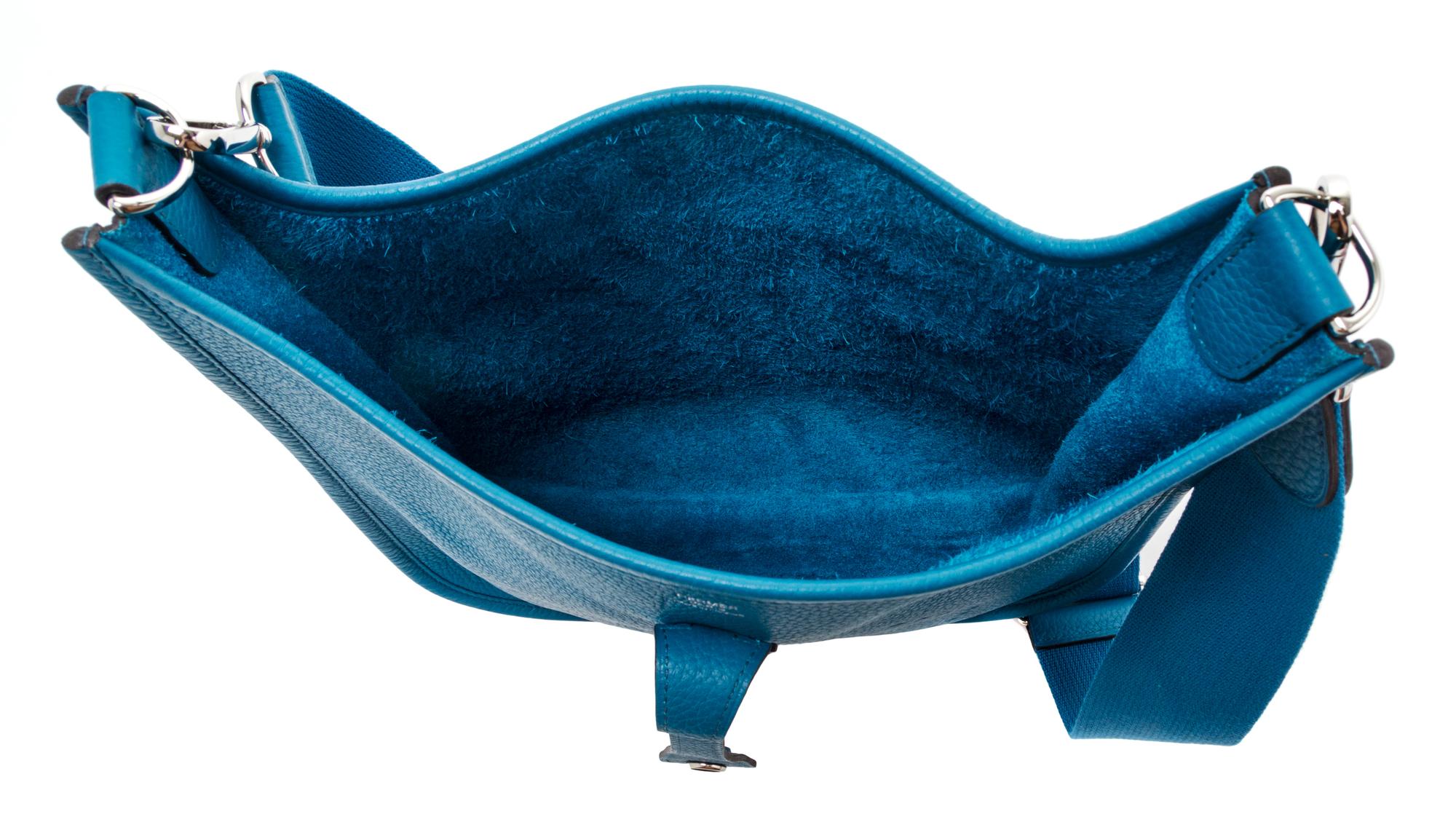 An Hermes Bleu Izmir Taurillon Clemence Evelyne III PM Handbag, 11.25" x 12" x 2.5".