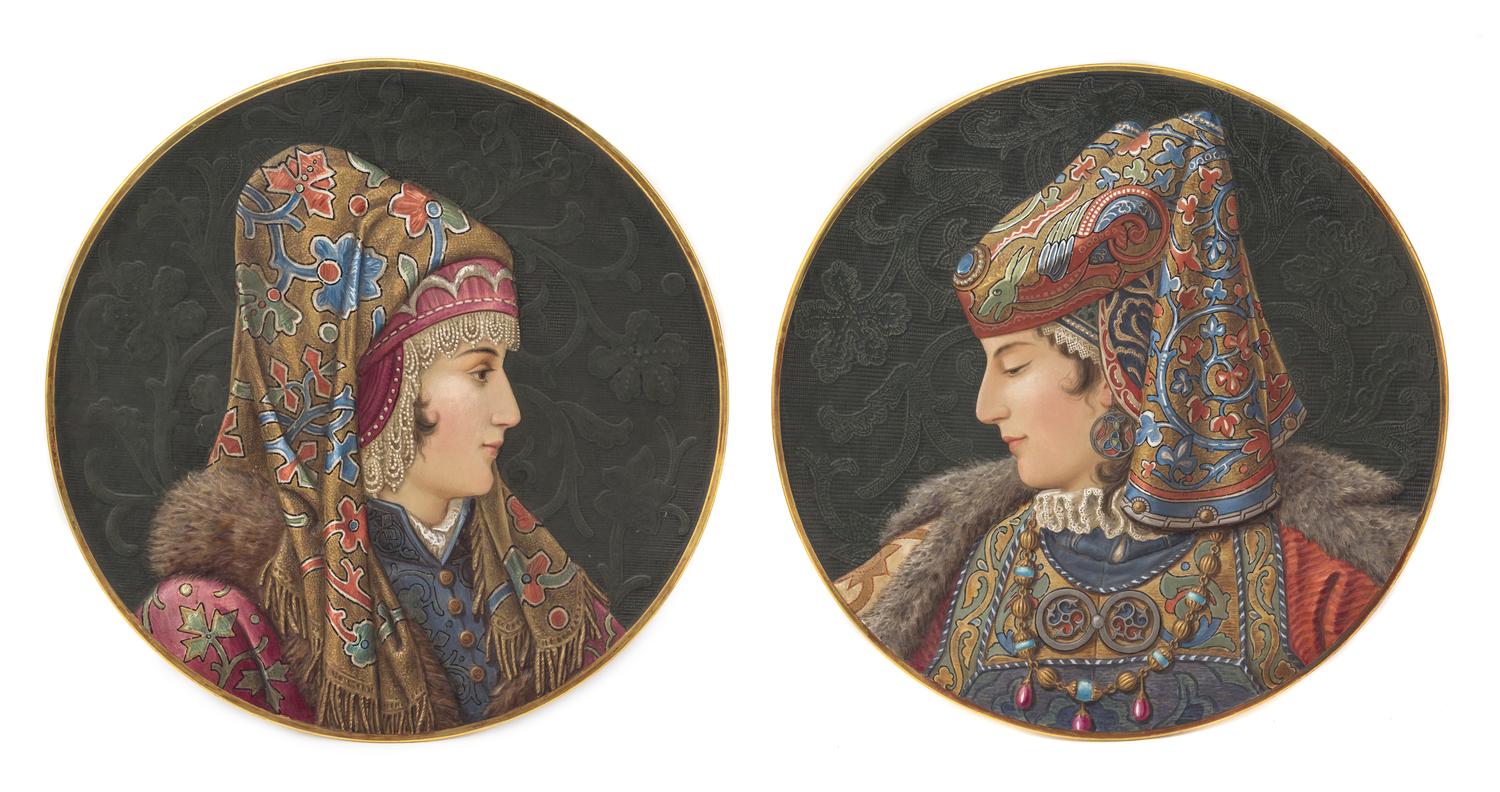 A Pair of Continental Ceramic Portrait Chargers Diameter 22 inches. — 19TH CENTURY