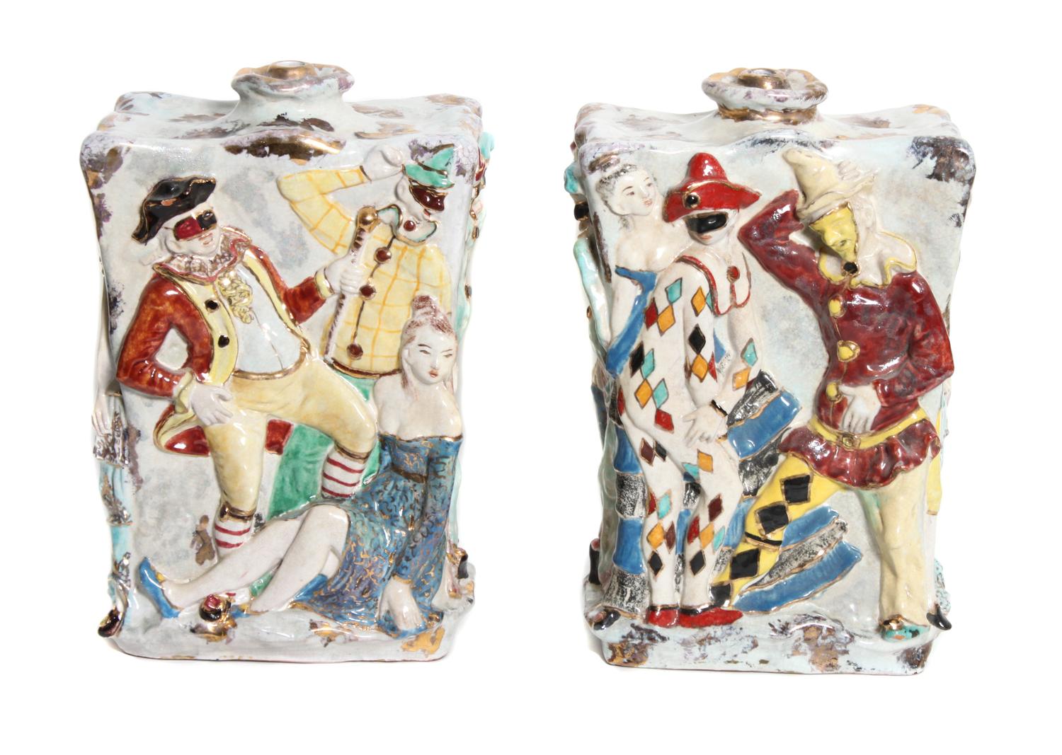 A Pair of Glazed Terra Cotta Lamp Bases, Eugenio Pattarino (Italian, 1885-1971) Height 14 1/4 x width 9 1/2 inches