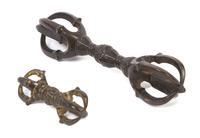 Two Tibetan Bronze Vajras Length of longer 6 inches.