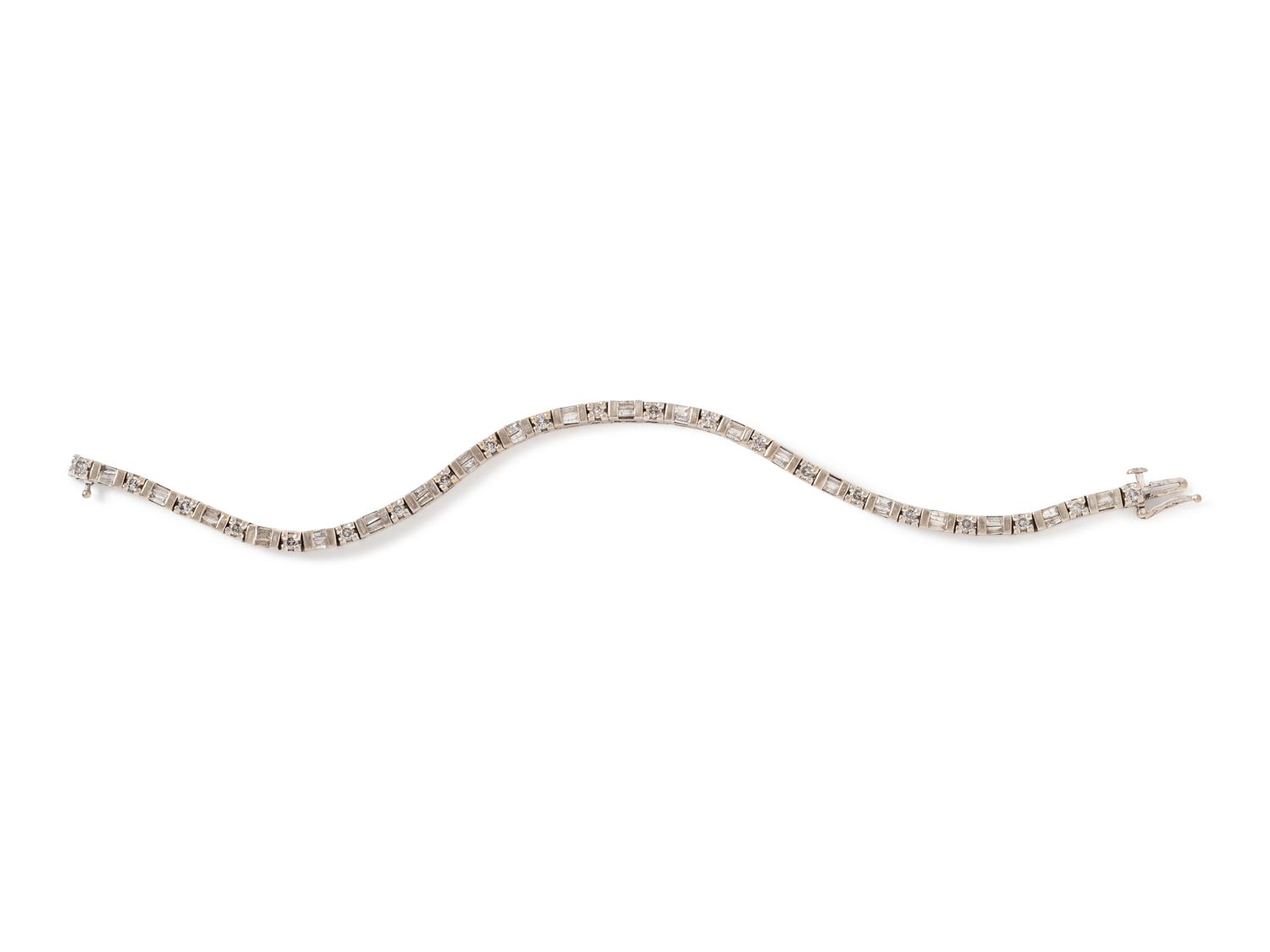 A 14 Karat White Gold and Diamond Bracelet,