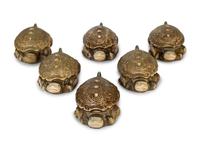 Six Carole Stupell Painted Ceramic Individual Covered Turtle-Form Soup Tureens