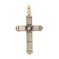 YELLOW GOLD, SEED PEARL, AND ENAMEL CROSS PENDANT