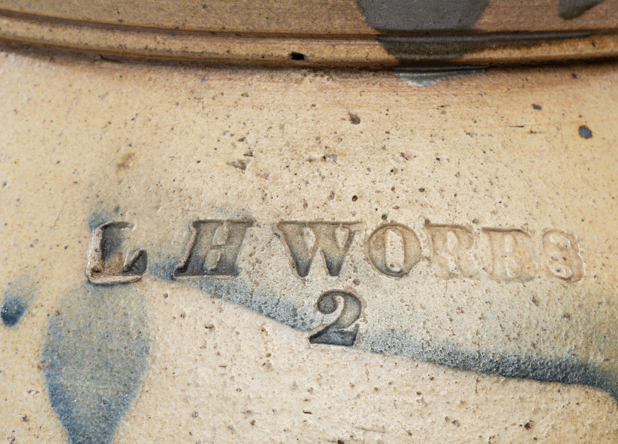 A Lahan Worbs Two Gallon Lidded Stoneware Crock
