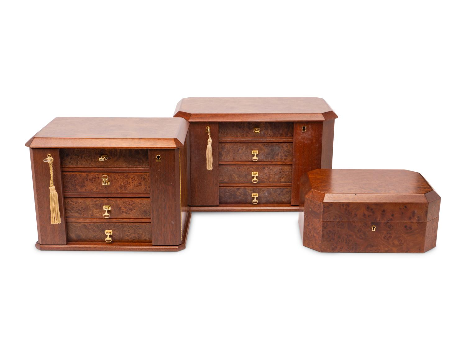 A Group of Three Gucci Burlwood Jewelry Cases