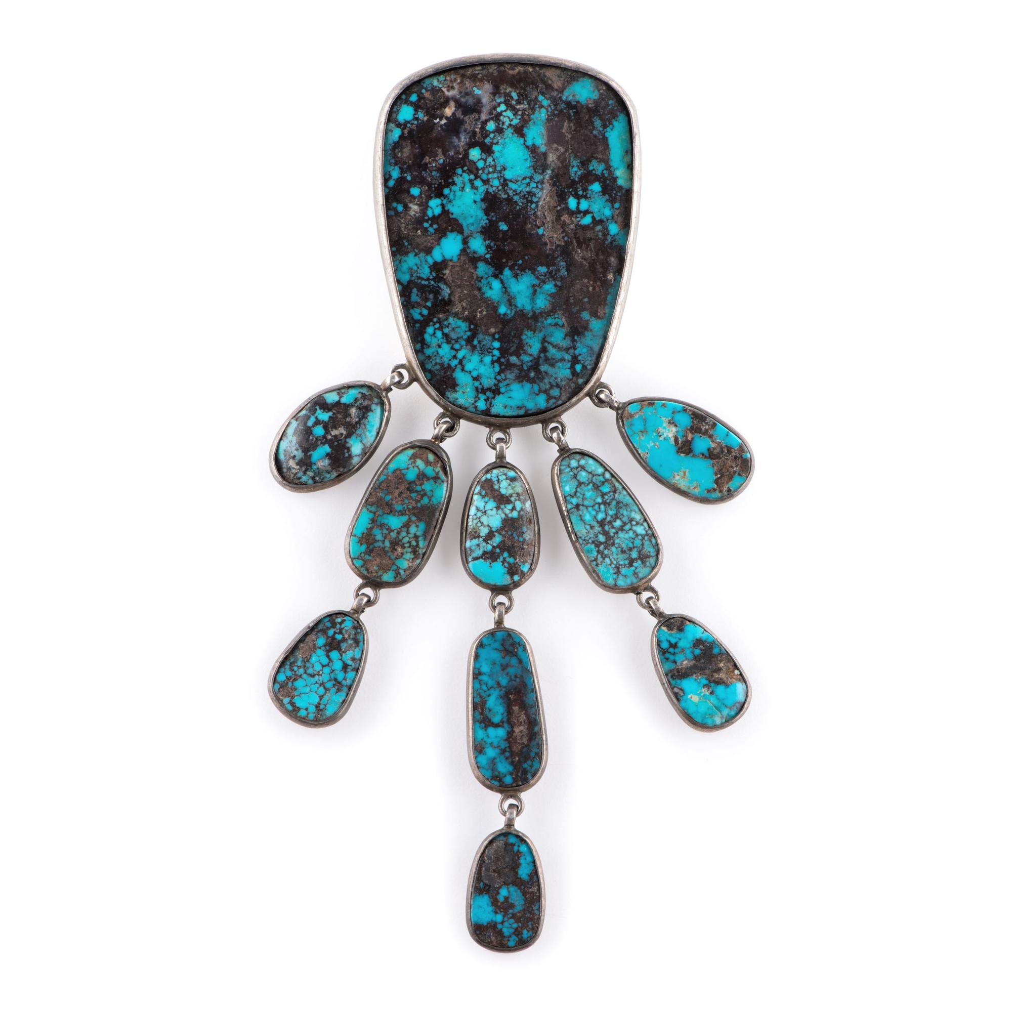 Large Navajo Silver and Turquoise Pin/Brooch