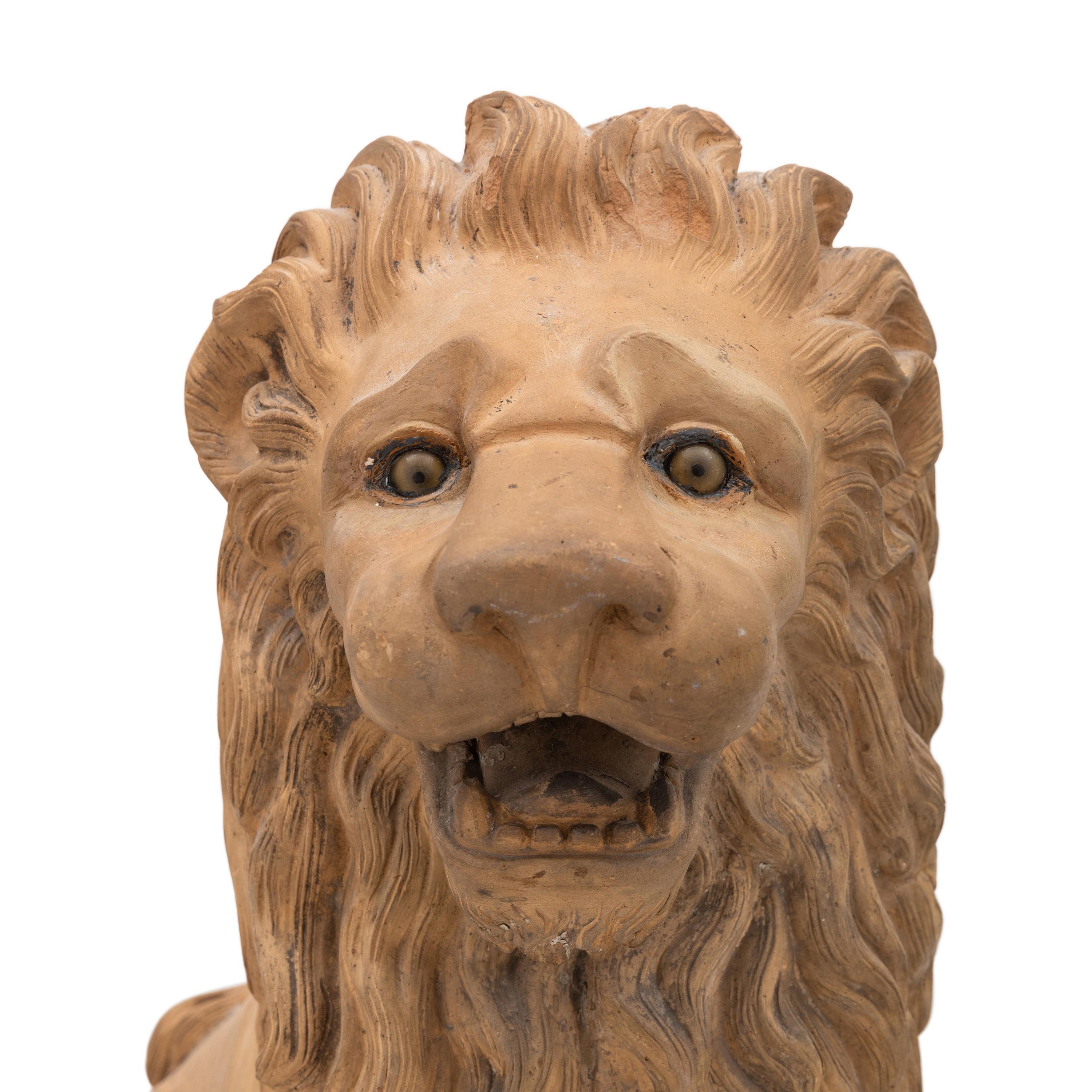 A Pair of Large French Terracotta Lions