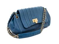 A Chanel Blue Calfskin Leather Accordian Flap Handbag, 9" x 5" x 4".