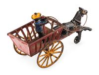 A Group of Three Cast Iron Horse-Drawn Carts