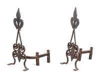 A Pair of Continental Iron Fleur-de-Lis Andirons
