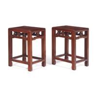 A Pair of Chinese Huanghuali Corner Leg Stools, Fangdeng, Late Qing Dynasty 清晚期 黃花梨方凳一對