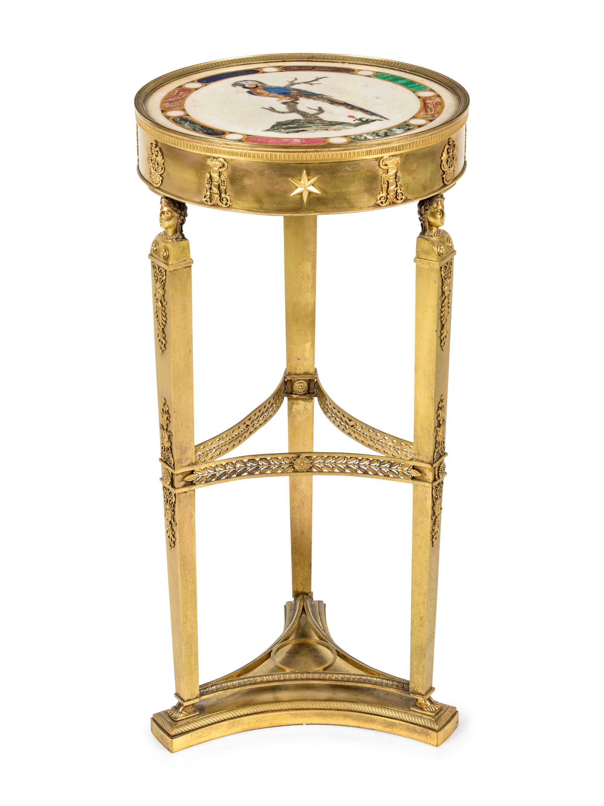 An Italian Neoclassical Gilt Metal and Pietra Dura Inset Table