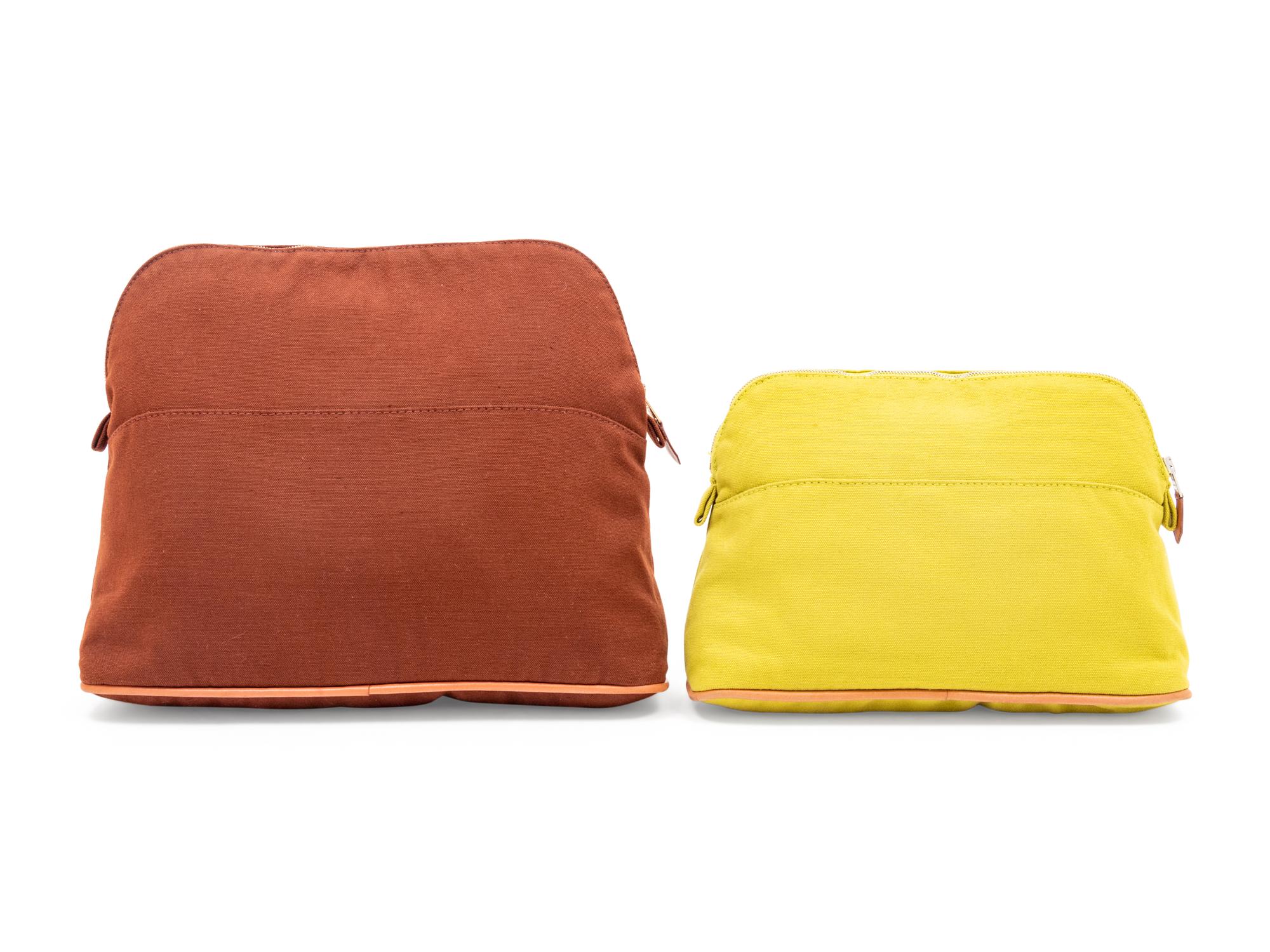 Two Hermès Canvas Bolide Trousse de Voyage Cosmetic Bags