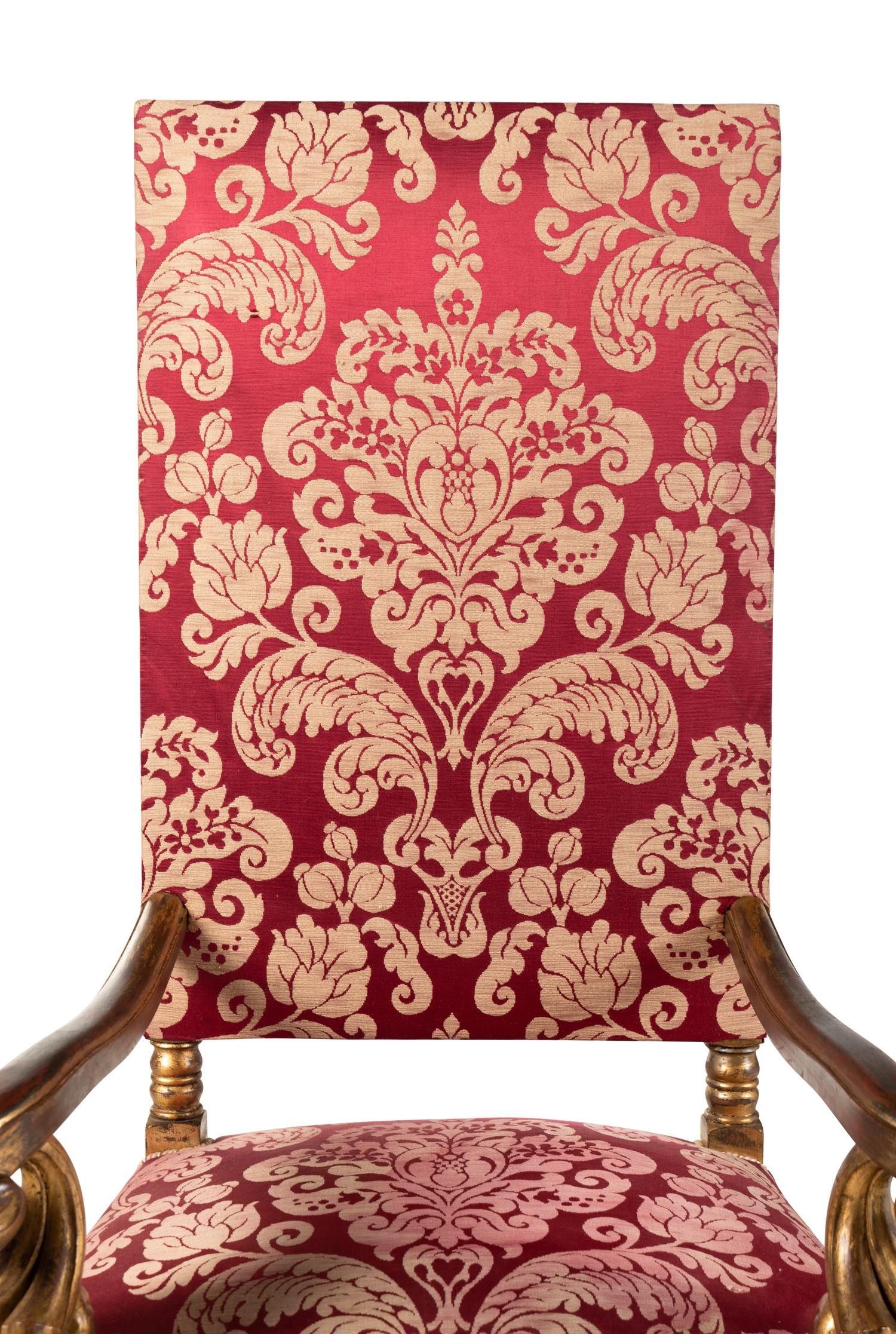 A Pair of Louis XIV Style Parcel Gilt Fauteuils