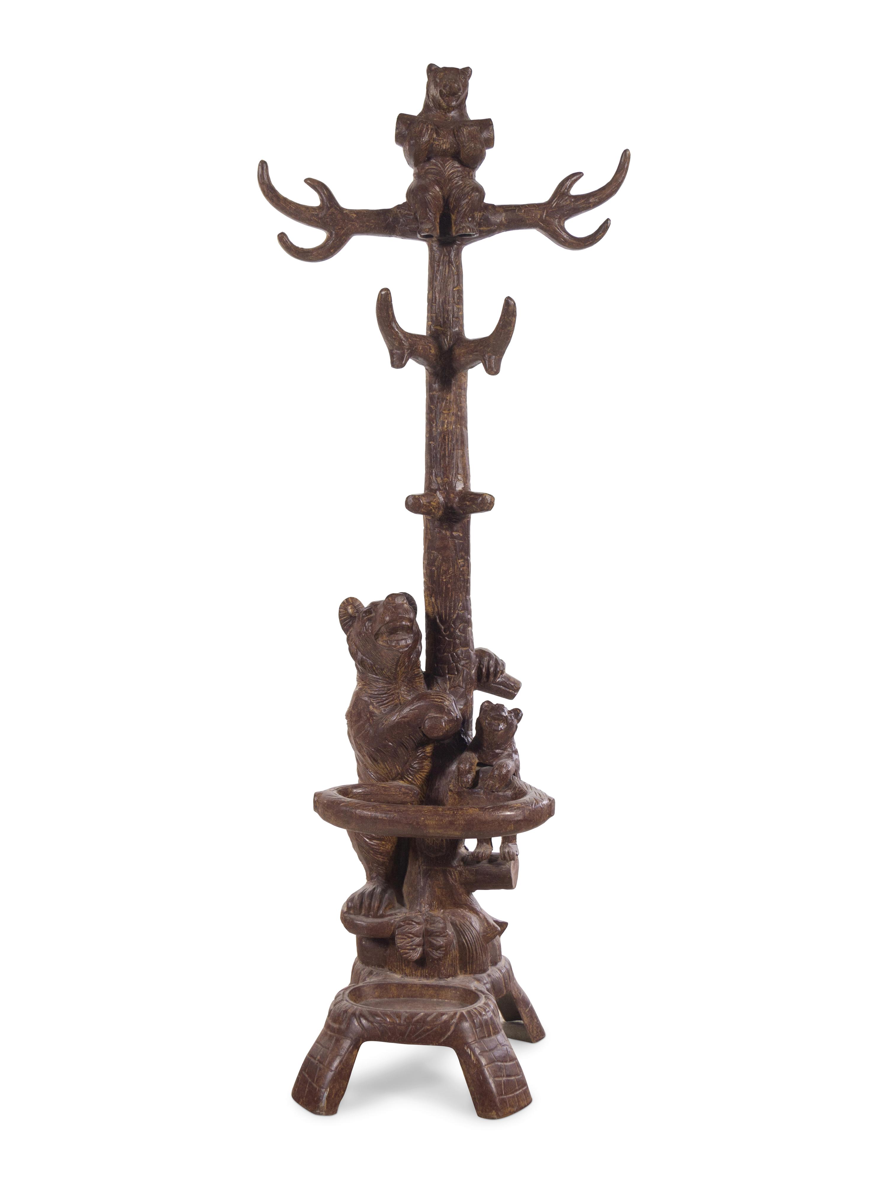 A Black Forest Style Patinated Metal Hall Tree