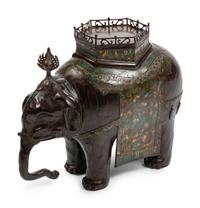 A Japanese Patinated Bronze and Champlevé Enamel Figure of an Elephant — EARLY 20TH CENTURY