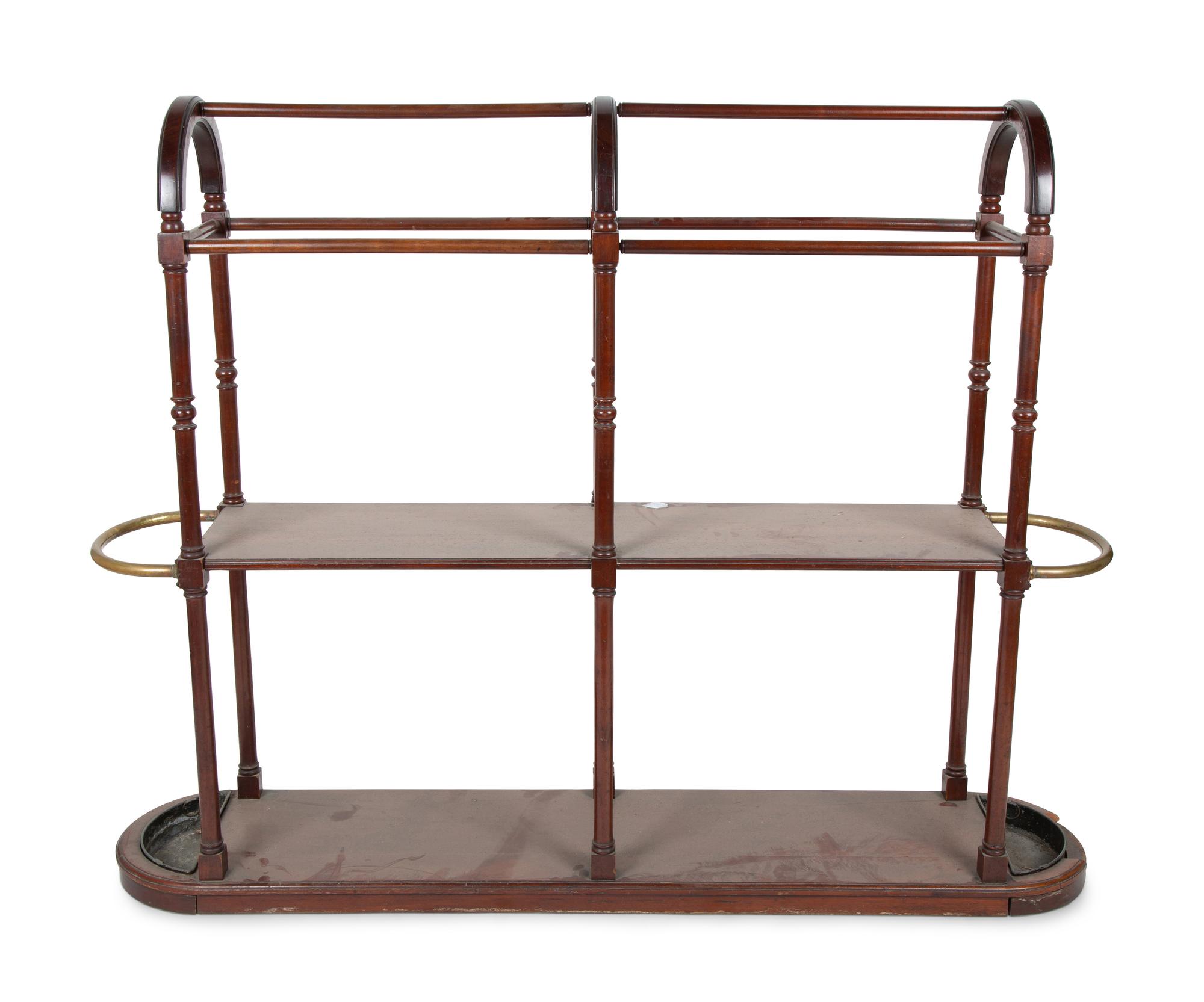 An English Brass and Mahogany Newspaper and Umbrella Stand — LATE 19TH CENTURY