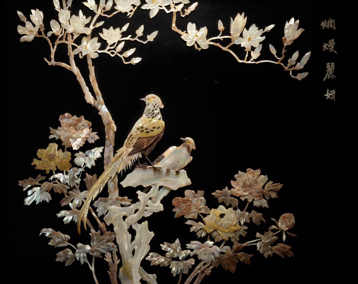 A Hardstone and Mother of Pearl Inlaid Table Screen