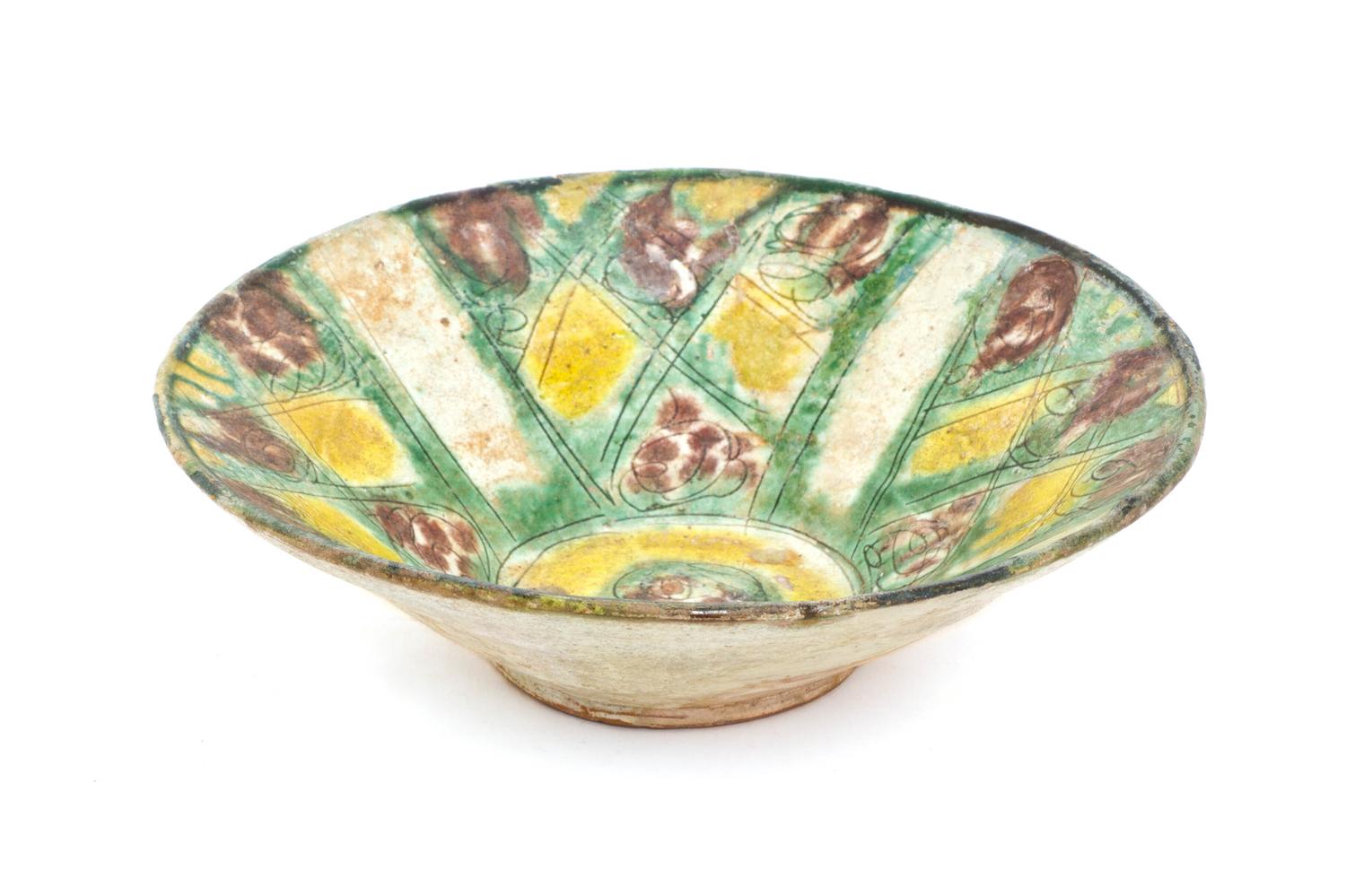 A Persian Style Polychrome Enamel Earthenware Bowl, Diameter 9 1/4 inches.