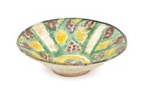 A Persian Style Polychrome Enamel Earthenware Bowl, Diameter 9 1/4 inches.