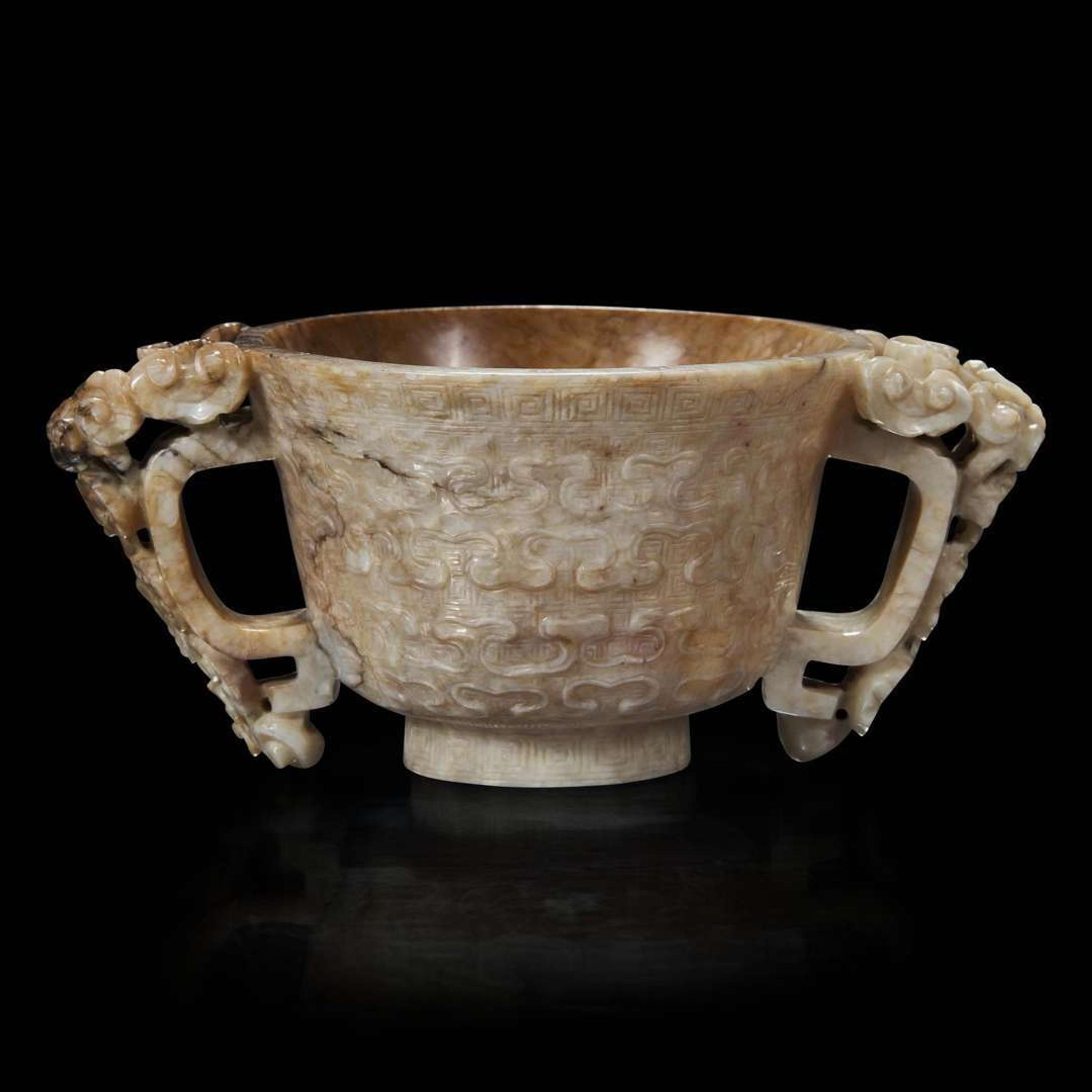 A Chinese ‘’chicken-bone’’ jade carved libation cup 鸡骨白瓒杯 Ming/Qing dynasty ???